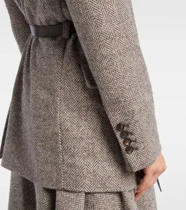 Brunello Cucinelli Belted herringbone wool-blend blazer | Thumbnail 3 Brunello Cucinelli Belted herringbone wool-blend blazer | Thumbnail 3