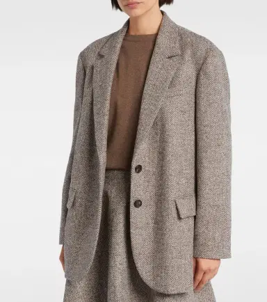 Brunello Cucinelli Belted herringbone wool-blend blazer | Thumbnail 4 Brunello Cucinelli Belted herringbone wool-blend blazer | Thumbnail 4