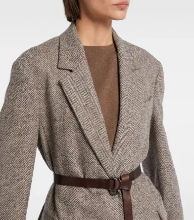 Brunello Cucinelli Belted herringbone wool-blend blazer | Thumbnail 5 Brunello Cucinelli Belted herringbone wool-blend blazer | Thumbnail 5