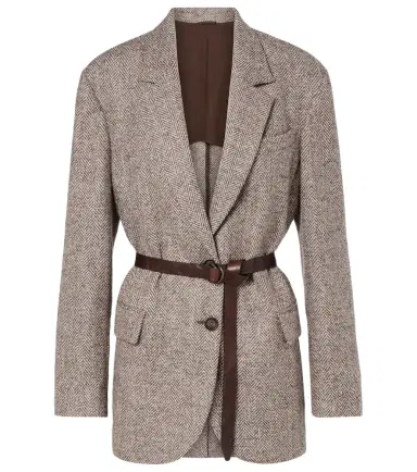 Brunello Cucinelli Belted herringbone wool-blend blazer | Thumbnail 1 Brunello Cucinelli Belted herringbone wool-blend blazer | Thumbnail 1