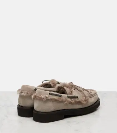 Brunello Cucinelli Monili shearling-trimmed suede boat shoes | Thumbnail 2 Brunello Cucinelli Monili shearling-trimmed suede boat shoes | Thumbnail 2