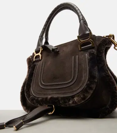 Chloé Chloé Marcie Small shearling-trimmed suede tote bag | Thumbnail 3 Chloé Chloé Marcie Small shearling-trimmed suede tote bag | Thumbnail 3