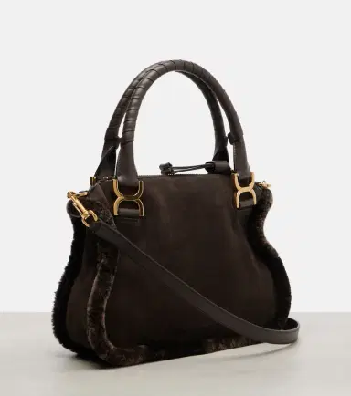Chloé Chloé Marcie Small shearling-trimmed suede tote bag | Thumbnail 4 Chloé Chloé Marcie Small shearling-trimmed suede tote bag | Thumbnail 4