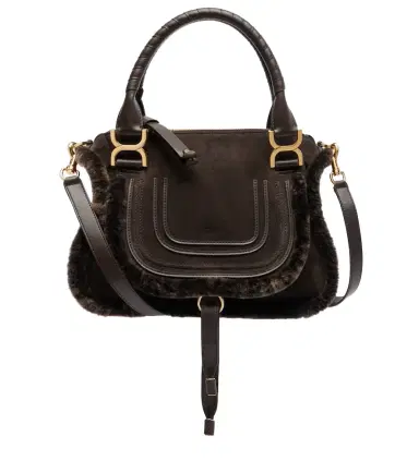 Chloé Chloé Marcie Small shearling-trimmed suede tote bag | Thumbnail 1 Chloé Chloé Marcie Small shearling-trimmed suede tote bag | Thumbnail 1