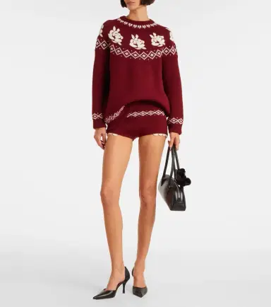 Magda Butrym Lace-trimmed wool jacquard shorts | Thumbnail 2 Magda Butrym Lace-trimmed wool jacquard shorts | Thumbnail 2