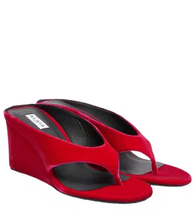 Alaïa Alaïa Cube 75 velvet wedge thong sandals | Thumbnail 1 Alaïa Alaïa Cube 75 velvet wedge thong sandals | Thumbnail 1