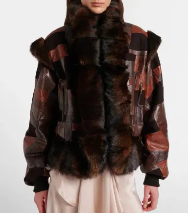 Chloé Chloé Shearling-trimmed leather bomber jacket | Thumbnail 5 Chloé Chloé Shearling-trimmed leather bomber jacket | Thumbnail 5