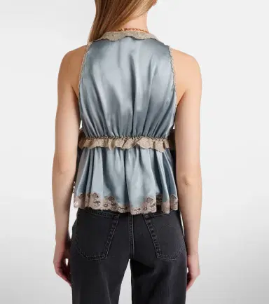 Chloe Chloé Lace-trimmed silk satin top | Thumbnail 3 Chloe Chloé Lace-trimmed silk satin top | Thumbnail 3