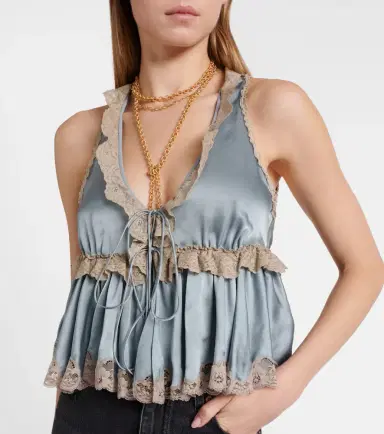 Chloe Chloé Lace-trimmed silk satin top | Thumbnail 6 Chloe Chloé Lace-trimmed silk satin top | Thumbnail 6