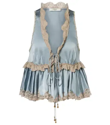Chloe Chloé Lace-trimmed silk satin top | Thumbnail 1 Chloe Chloé Lace-trimmed silk satin top | Thumbnail 1