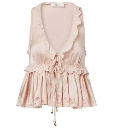 Chloé Chloé Lace-trimmed silk satin top | Thumbnail 1 Chloé Chloé Lace-trimmed silk satin top | Thumbnail 1
