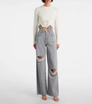 Area Distressed embellished wide-leg jeans | Thumbnail 4 Area Distressed embellished wide-leg jeans | Thumbnail 4