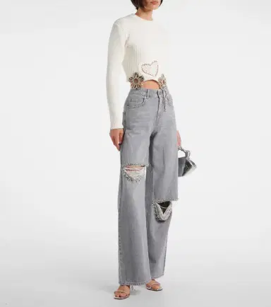 Area Distressed embellished wide-leg jeans | Thumbnail 5 Area Distressed embellished wide-leg jeans | Thumbnail 5