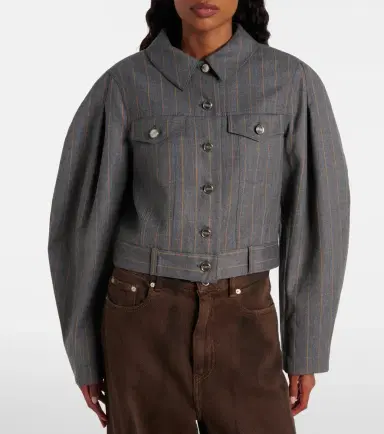 Ganni Pinstripe cropped jacket | Thumbnail 2 Ganni Pinstripe cropped jacket | Thumbnail 2