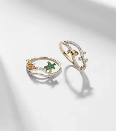 Yvonne Léon Yvonne Léon La Plage And Sous L'Eau set of 2 9kt gold rings with gemstones | Thumbnail 2 Yvonne Léon Yvonne Léon La Plage And Sous L'Eau set of 2 9kt gold rings with gemstones | Thumbnail 2