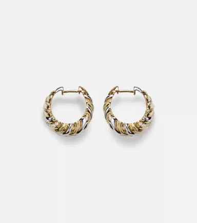 Yvonne Léon Yvonne Léon Gaufrette 9kt white and yellow gold hoop earrings with diamonds | Thumbnail 2 Yvonne Léon Yvonne Léon Gaufrette 9kt white and yellow gold hoop earrings with diamonds | Thumbnail 2