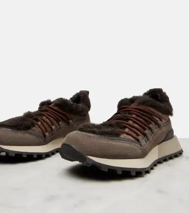 Brunello Cucinelli Shearling-lined suede low-top sneakers | Thumbnail 3 Brunello Cucinelli Shearling-lined suede low-top sneakers | Thumbnail 3