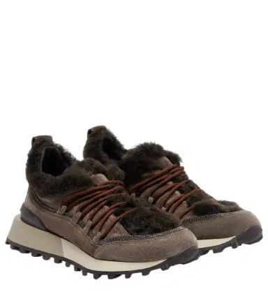 Brunello Cucinelli Shearling-lined suede low-top sneakers | Thumbnail 1 Brunello Cucinelli Shearling-lined suede low-top sneakers | Thumbnail 1