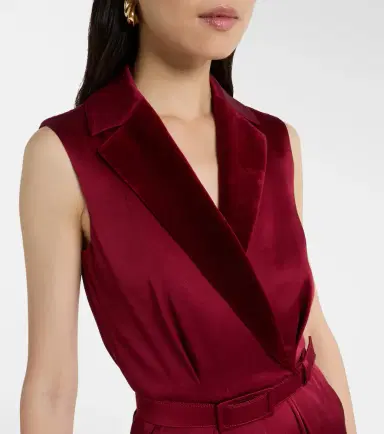 Max Mara Scalata velvet-trimmed satin jumpsuit | Thumbnail 2 Max Mara Scalata velvet-trimmed satin jumpsuit | Thumbnail 2