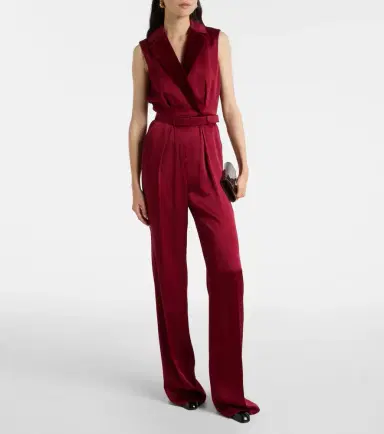 Max Mara Scalata velvet-trimmed satin jumpsuit | Thumbnail 3 Max Mara Scalata velvet-trimmed satin jumpsuit | Thumbnail 3