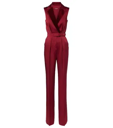 Max Mara Scalata velvet-trimmed satin jumpsuit | Thumbnail 1 Max Mara Scalata velvet-trimmed satin jumpsuit | Thumbnail 1
