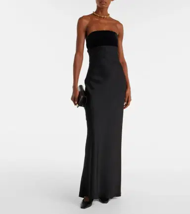 Max Mara Baia velvet-trimmed satin bustier gown | Thumbnail 4 Max Mara Baia velvet-trimmed satin bustier gown | Thumbnail 4