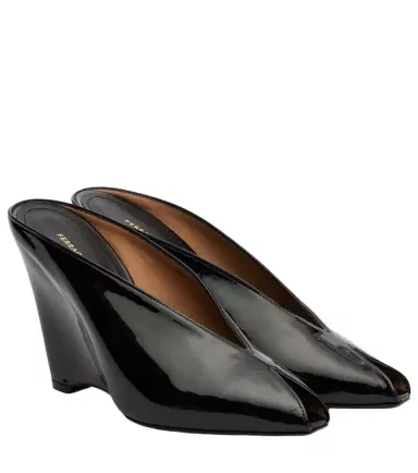 Ferragamo Alicia 95 patent leather wedge mules | Thumbnail 1 Ferragamo Alicia 95 patent leather wedge mules | Thumbnail 1