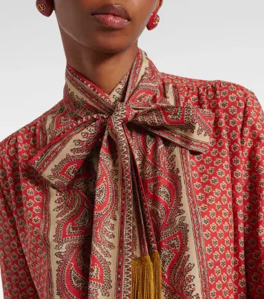 Valentino Printed tie-neck cotton blouse | Thumbnail 3 Valentino Printed tie-neck cotton blouse | Thumbnail 3