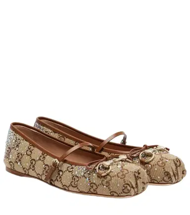 Gucci Horsebit embellished canvas ballet flats | Thumbnail 1 Gucci Horsebit embellished canvas ballet flats | Thumbnail 1
