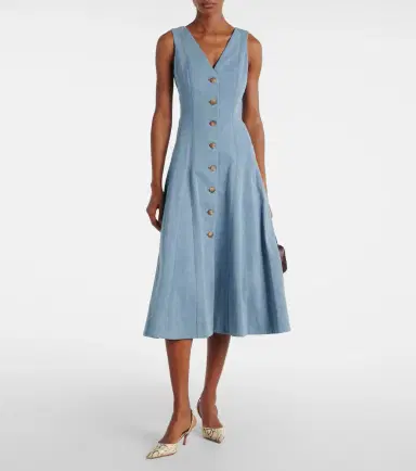Veronica Beard Lou pleated denim midi dress | Thumbnail 2 Veronica Beard Lou pleated denim midi dress | Thumbnail 2