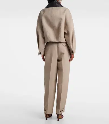 Bottega Veneta Cropped leather-trimmed wool jacket | Thumbnail 4 Bottega Veneta Cropped leather-trimmed wool jacket | Thumbnail 4