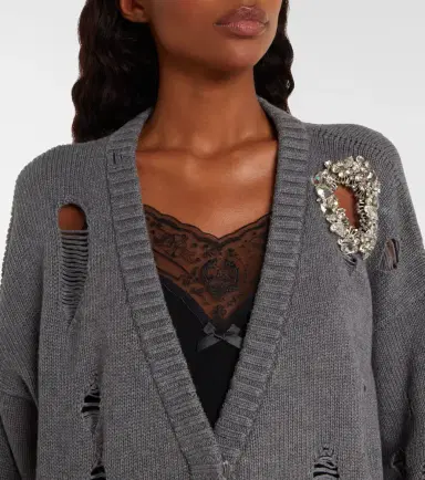Area Distressed cotton and cashmere cardigan | Thumbnail 2 Area Distressed cotton and cashmere cardigan | Thumbnail 2