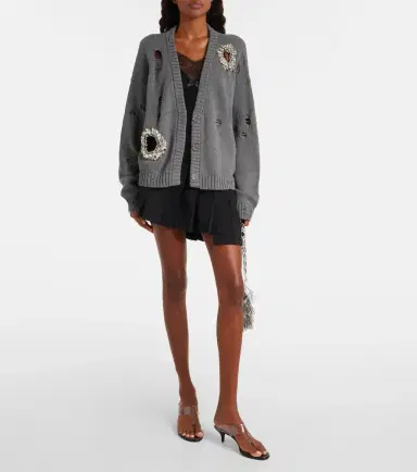 Area Distressed cotton and cashmere cardigan | Thumbnail 5 Area Distressed cotton and cashmere cardigan | Thumbnail 5