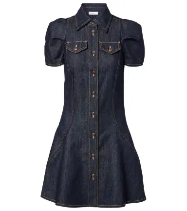 Alexander McQueen Puff-sleeve denim minidress | Thumbnail 1 Alexander McQueen Puff-sleeve denim minidress | Thumbnail 1