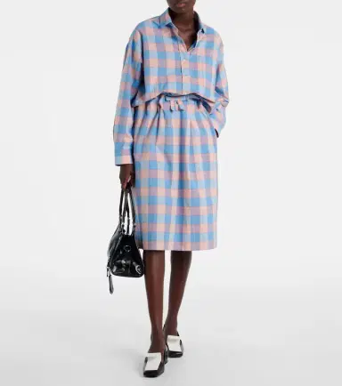 Prada Checked cotton poplin midi skirt | Thumbnail 2 Prada Checked cotton poplin midi skirt | Thumbnail 2
