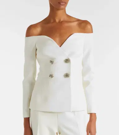 Safiyaa Bridal Kamile off-shoulder crêpe jacket | Thumbnail 2 Safiyaa Bridal Kamile off-shoulder crêpe jacket | Thumbnail 2