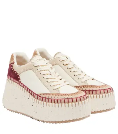 Chloe Chloé Nama suede-trimmed leather platform sneakers | Thumbnail 1 Chloe Chloé Nama suede-trimmed leather platform sneakers | Thumbnail 1