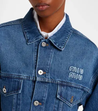 Miu Miu Cropped logo denim jacket | Thumbnail 4 Miu Miu Cropped logo denim jacket | Thumbnail 4