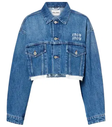 Miu Miu Cropped logo denim jacket | Thumbnail 1 Miu Miu Cropped logo denim jacket | Thumbnail 1