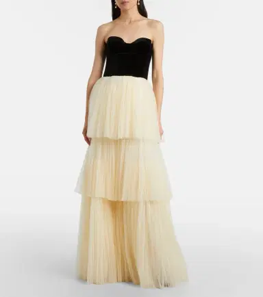 Costarellos Nathalia velvet and tulle bustier gown | Thumbnail 3 Costarellos Nathalia velvet and tulle bustier gown | Thumbnail 3