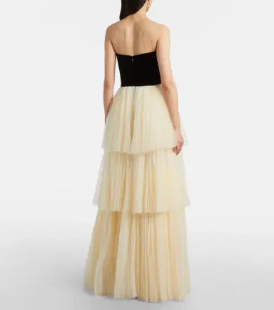 Costarellos Nathalia velvet and tulle bustier gown | Thumbnail 4 Costarellos Nathalia velvet and tulle bustier gown | Thumbnail 4