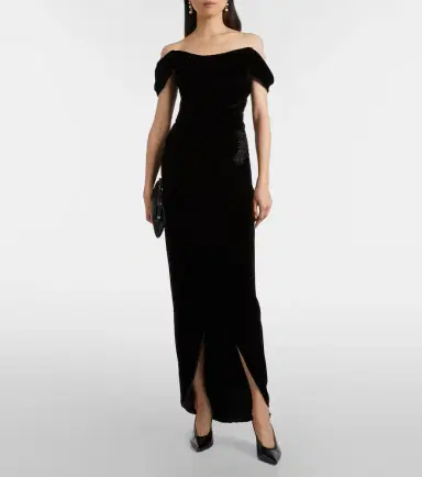 Costarellos Embellished off-shoulder velvet gown | Thumbnail 4 Costarellos Embellished off-shoulder velvet gown | Thumbnail 4