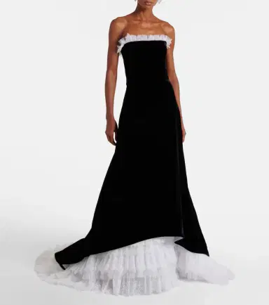 Costarellos Laurette lace-trimmed velvet bustier gown | Thumbnail 2 Costarellos Laurette lace-trimmed velvet bustier gown | Thumbnail 2