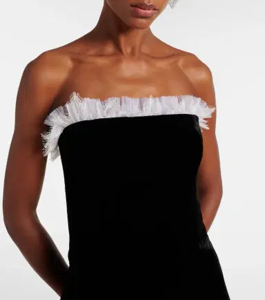 Costarellos Laurette lace-trimmed velvet bustier gown | Thumbnail 3 Costarellos Laurette lace-trimmed velvet bustier gown | Thumbnail 3