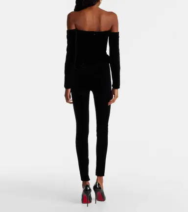 Alessandra Rich Bow-detail ruffled off-shoulder velvet jumpsuit | Thumbnail 2 Alessandra Rich Bow-detail ruffled off-shoulder velvet jumpsuit | Thumbnail 2