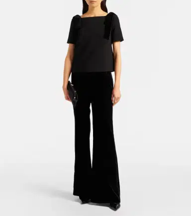 Carolina Herrera Bow-detail velvet-trimmed crêpe top | Thumbnail 2 Carolina Herrera Bow-detail velvet-trimmed crêpe top | Thumbnail 2