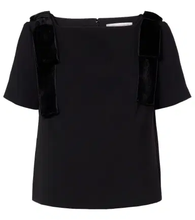 Carolina Herrera Bow-detail velvet-trimmed crêpe top | Thumbnail 1 Carolina Herrera Bow-detail velvet-trimmed crêpe top | Thumbnail 1