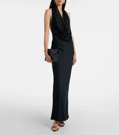 Staud Poppi draped halterneck silk-blend gown | Thumbnail 2 Staud Poppi draped halterneck silk-blend gown | Thumbnail 2