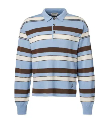 JW Anderson Striped cotton and wool-blend polo shirt | Thumbnail 1 JW Anderson Striped cotton and wool-blend polo shirt | Thumbnail 1