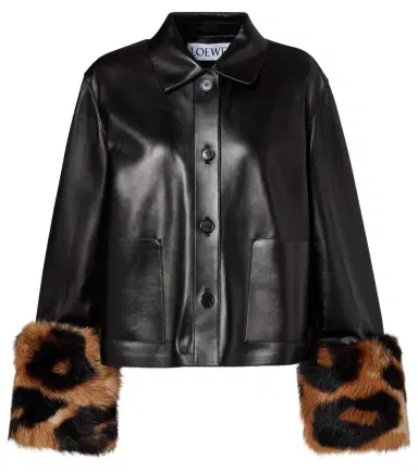 Loewe Shearling-trimmed leather jacket | Thumbnail 1 Loewe Shearling-trimmed leather jacket | Thumbnail 1
